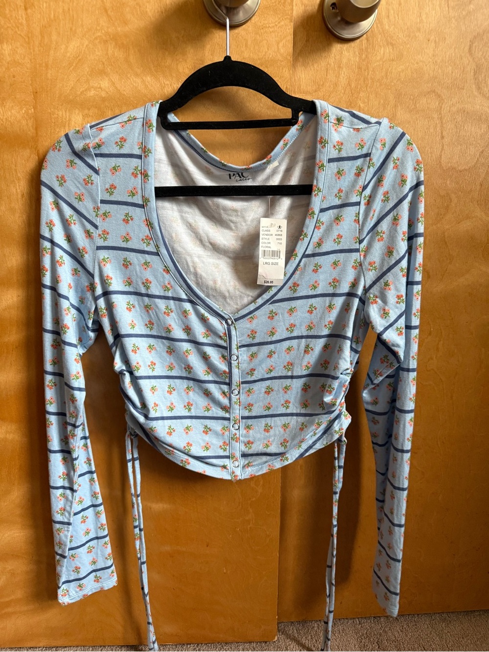 PacSun Light Blue Floral Button-Front Ruched Crop Top